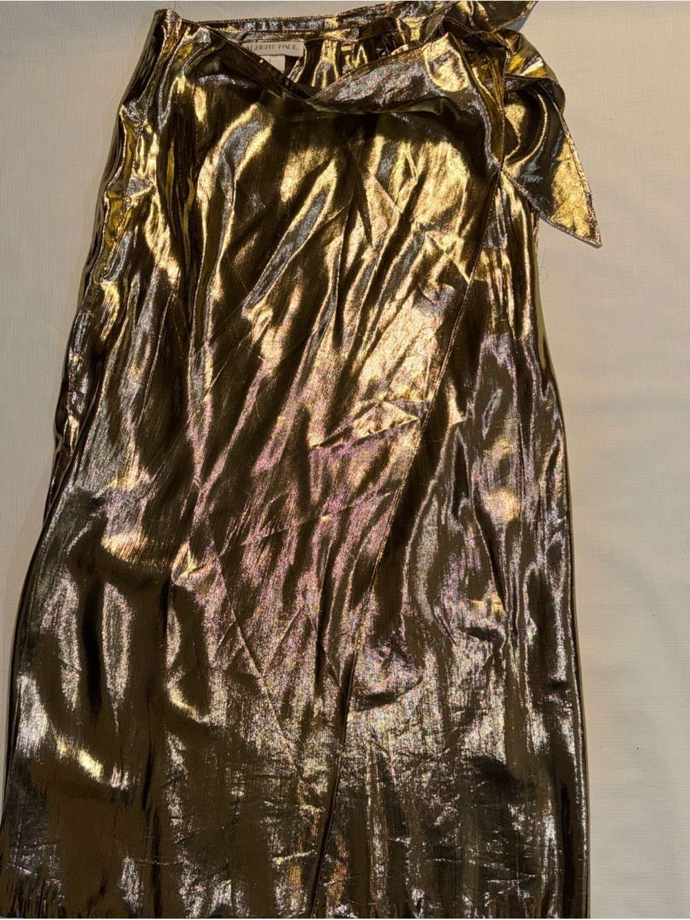 Vng Y2K Albert Paul Metallic Gold-Bronze Disco Wrap Lightweight Skirt Sz 8